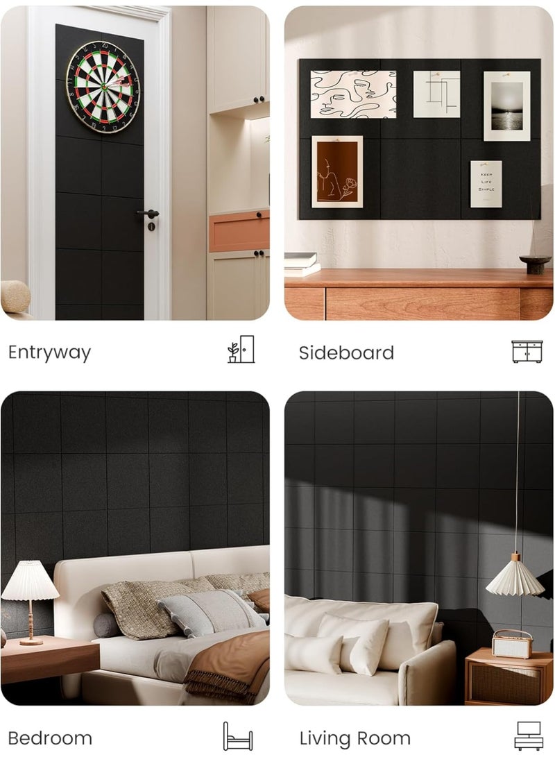 Tanyaz 6 Pack Felt Wall Tiles with Pushpins, Cork Boards for Walls Pin Board Bulletin Board Office Decor (Black) - Image 3